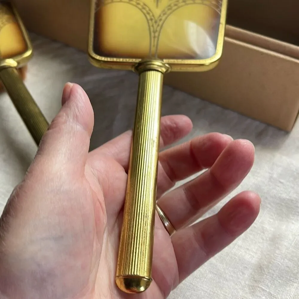 VTG Midcentury vanity set Art Nouveau styles brush & mirror in box.